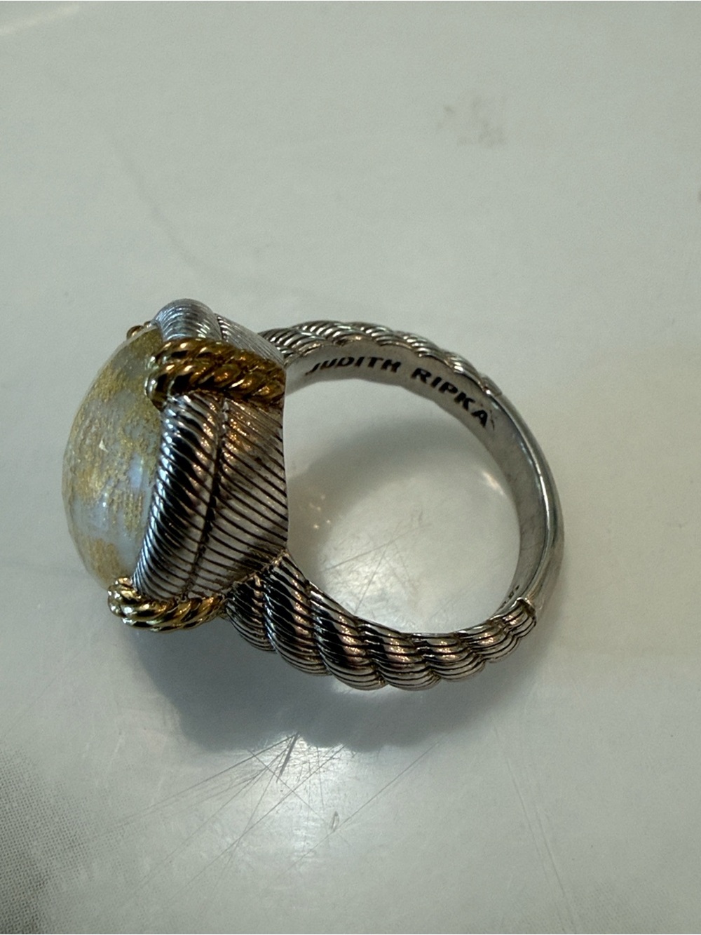 Judith Ripka Sterling silver and gold tone oval crystal ring, size 7 - Picture 4 of 5
